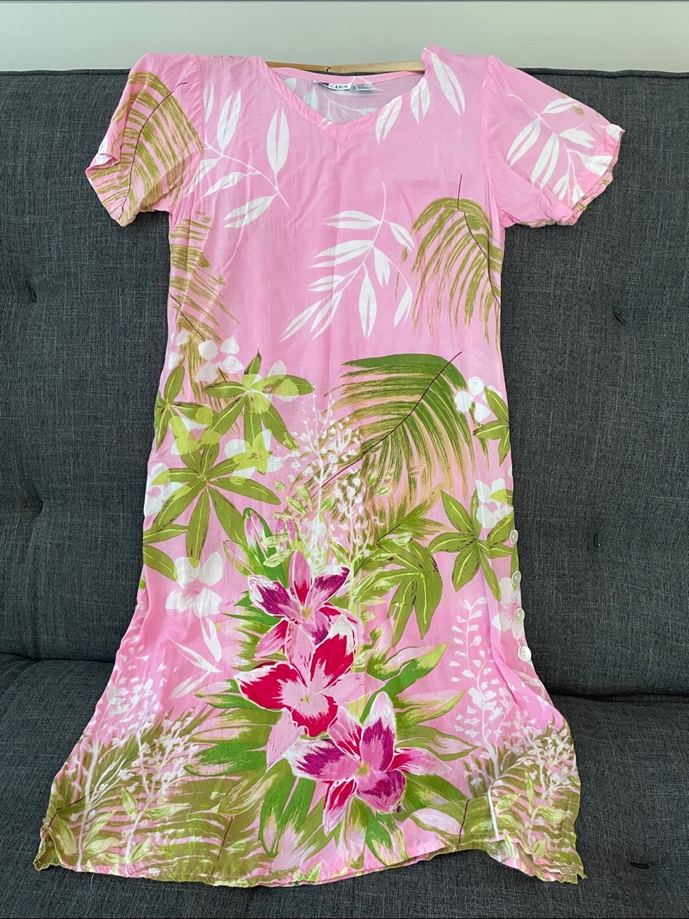 Pink Tropical Floral Dress with V-Neck
